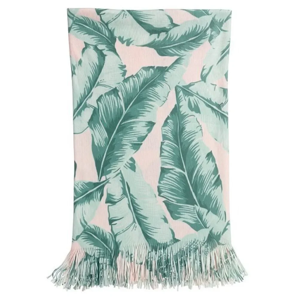 The Emily & Meritt Pottery Barn PB Teen Printed Palms Tropical soft Throw green